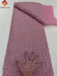 Nouvelle Mode <span class=keywords><strong>Tissu</strong></span> de Dentelle de Luxe à Broderie Lourde, Tulle Français Perlé et Pailleté avec des Perles pour Robe de Mariée - Product Image 3