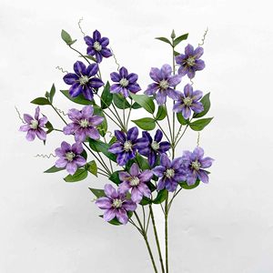 Clematis artificiel Quan Zhengxing 80 cm, fleur en soie pour décoration de mariage et de maison, violet, violet clair, rose, bleu, rouge - Product Image 1