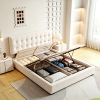 Lit de rangement moderne et luxueux JUNYUHAO, revêtement en tissu haut de gamme, mousse haute densité, cadre en pin certifié E0, taille Queen/King
