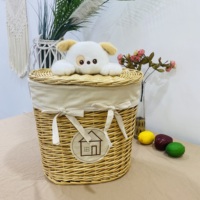 Lot de 4 paniers à linge naturels et écologiques en saule pour enfants, jouets en peluche robustes et durables, couvercle décoratif, doublure amovible, style quotidien.
