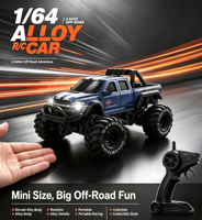 Camion tout-terrain miniature en alliage DWI DOWELLIN 1/64 avec carte, voiture télécommandée 2,4 GHz avec lumières LED pour enfants