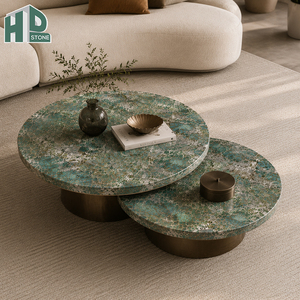 Tables basses rondes en marbre vert exotique <span class=keywords><strong>de</strong></span> qualité supérieure HDSTONE pour villas <span class=keywords><strong>de</strong></span> luxe, hôtels, salons, vente en gros - Product Image 2