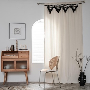 Tinta unita cotone lino tenda decorativa papà triangolo nappa Semi-ombreggiatura divisorio per camera da letto soggiorno Bay tenda - Product Image 6