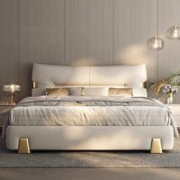 Lit King Size de Luxe en Cuir Écologique Blanc Crème, Design Moderne et Confortable, Prix de Gros pour Chambre d'Enfant