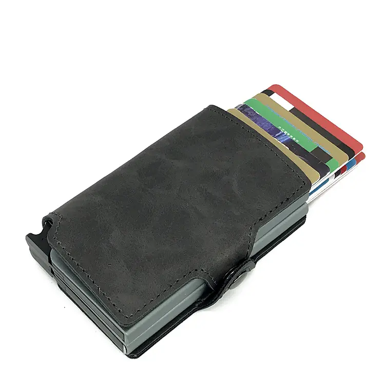Роскошные кошельки для мужчин с RFID-блокировкой, двойной футляр, вместительный алюминиевый кошелек с кнопкой для быстрого доступа к картам
