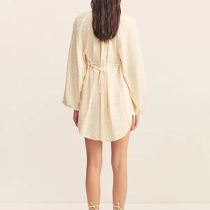 Custom Casual Oversized Woman Dress Deep <b>V</b> Neck <b>Strings</b> Puff Sleeve Short Dresses - Product Image 2