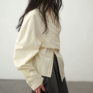Camisa Enyami <span class=keywords><strong>de</strong></span> Manga Larga con Cinturón Largo Cruzado, Estilo Holgado e Irregular, Chaqueta Tejida Tipo <span class=keywords><strong>Blusa</strong></span> - Product Image 4