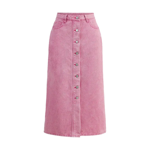 Custom <strong>Denim</strong> <strong>Skirts</strong> Manufacture Women Design Fashion Casual Wear <strong>Knee</strong>-<strong>Length</strong> pink <strong>Denim</strong> Long <strong>Skirt</strong> for Women with Buttons up - Product Image 1