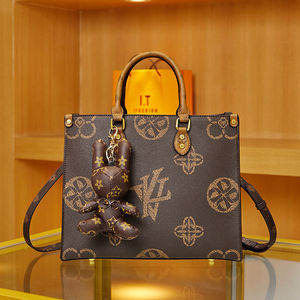 Borsa Tote di Lusso da Donna in Vera Pelle, Grande Capacità, Motivo Floreale Vintage, Tracolla Singola, Chiusura a Zip, Resistente all'Acqua, in Cotone - Product Image 4