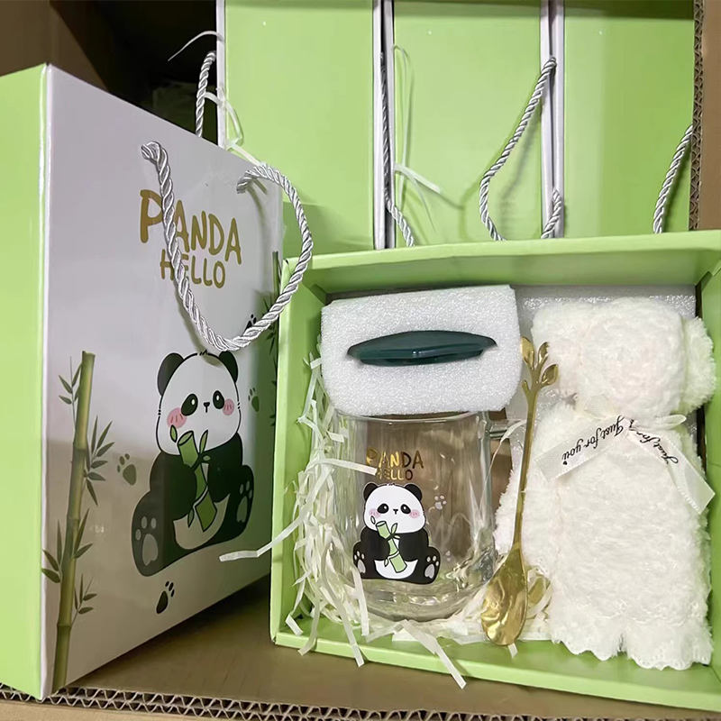 New Style HANTANG Ceramic Tumbler Gift Box Towel Cute Panda Set Coffee Mug 301-400ml HTGT-Coffee Mug-107 High Quality Wedding