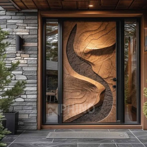 Trung Quốc Nhà sản xuất hàng đầu 3D khắc bằng gỗ bên ngoài chính lối vào cửa an toàn đơn giản Gỗ Tếch rắn phía trước nhập cửa cho nhà - Product Image 3