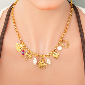 Collar con Colgante de Acero Inoxidable Chapado en Oro de 18K, Diseño de Corazón, Sol y Concha, Cadena para Clavícula, Joyería de Moda para Mujer - Product Image 1