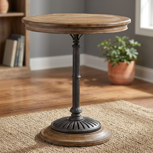 Table à manger ronde pliable industrielle et vintage avec piètement en fonte et plateau en bois massif pour appartement, villa, hôtel - Meubles de salle à manger - Product Image 3