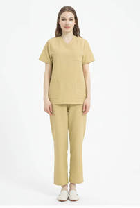 Uniformes de Trabajo Duraderos y Resistentes <span class=keywords><strong>a</strong></span> la Decoloración con Cuello en V para Clínicas Estéticas y Residencias de Ancianos, Color Verde Caqui Fresco - Product Image 2