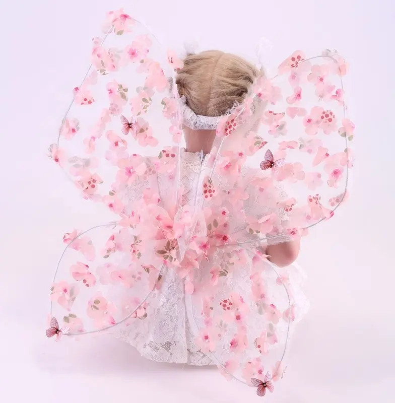 Colore rosa farfalla ali di fata Costume o bambini festa di natale ragazza forniture di compleanno in pizzo ali di farfalla