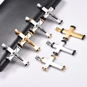 Collier pendentif croix crucifix Jésus en acier inoxydable pour femmes et hommes, bijoux amulette en métal avec breloques de prière pour la foi chrétienne - Product Image 4