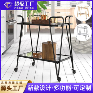 Nordic-style wrought iron trolley side <b>table</b>, movable, minimalist, suitable for <b>small</b> apartments and living rooms. - Product Image 5
