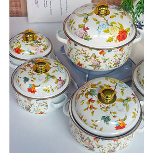 Ensemble de 5 casseroles et marmites en fer émaillé durables, avec poignées doubles, compatibles gaz/induction, lavables au lave-vaisselle, couvercles en verre - Product Image 4