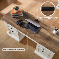 Bureau de bureau à domicile de ferme avec station de charge, plateau à clavier, rangement de classeur, bureau d'ordinateur en bois pour le travail et l'étude
