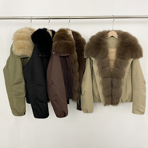 OFTBUY Nouveau Manteau d'hiver imperméable coupe-vent épais pour <span class=keywords><strong>femme</strong></span> en duvet de canard avec grand col en <span class=keywords><strong>fourrure</strong></span> de raton laveur véritable et <span class=keywords><strong>fourrure</strong></span> de renard naturelle - Product Image 1