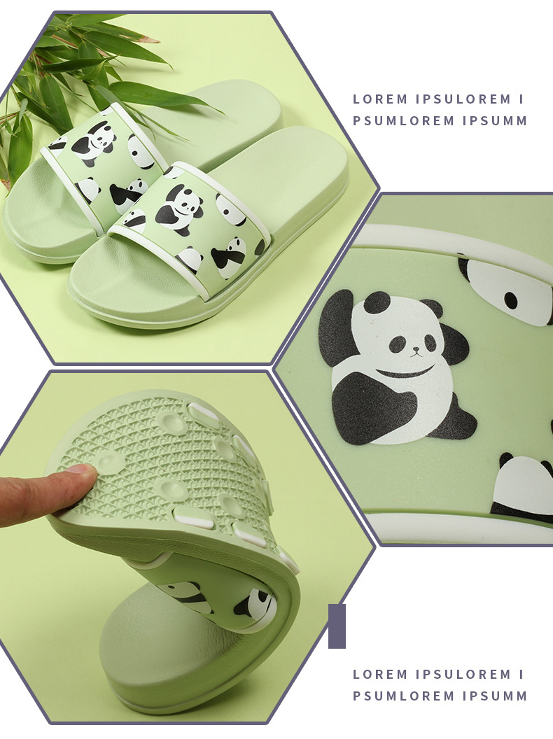 Cartoon Panda Indoor Non-slip Slippers for Women Soft Sole Bathroom Slides Shoes