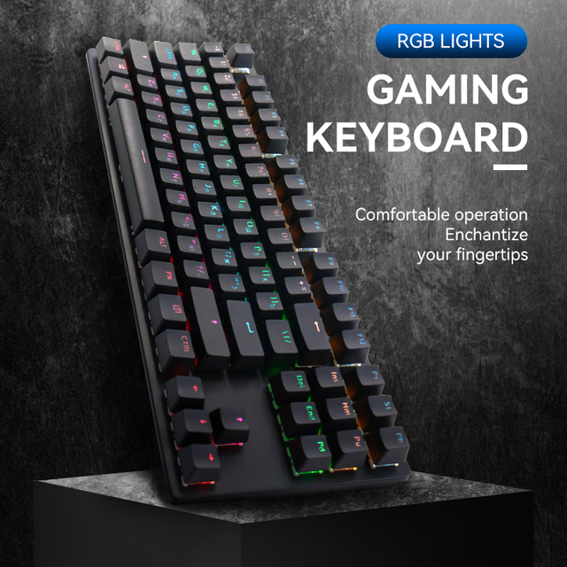 Russian Layout Mechanical Keyboard Custom Box Logo Language Switch LED RGB 87 Keys Mechanical Gaming Keyboard for Desktop