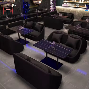 Juego de Muebles de Bar Modernos y Personalizados, Sofá KTV con Asientos Tipo Card Seat + Mesa de <span class=keywords><strong>Barra</strong></span> con Borde Redondo de Losa de Roca, Alta Calidad - Product Image 3