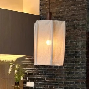 Lampe suspendue de style Wabi Sabi, abat-jour rectangulaire en tissu, base d'ampoule LED E27, pour restaurant, salon de thé, salon, rétro japonais - Product Image 3