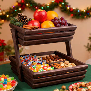 Doğa ahşap meyve sepeti 2 katmanlı meyve standı tezgah için meyve kabı mutfak - Product Image 3