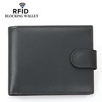 Dompet Kulit Asli Pria dengan Penutup Lipat Gesper Anti-Pencurian RFID Lintas Batas dengan Lapisan Poliester