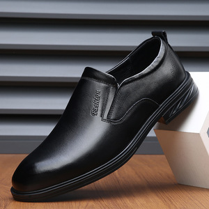 New <b>Men's</b> Formal Genuine Leather Business Casual Loafers with Chunky <b>Heels</b> Slip-On Style <b>for</b> Middle-Aged Elderly <b>Men</b> - Product Image 5