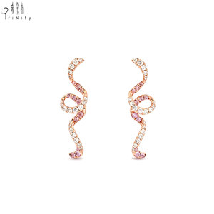 Exclusivos pendientes de oro rosa macizo de 18 quilates con diamantes naturales y zafiros rosas naturales en forma curva, joyería fina de moda para mujer, regalo. - Product Image 1