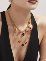 Collier tendance pour femme en acier inoxydable plaqué or 18 carats, personnalisable, polyvalent, avec breloques cerises en zircon cubique, chaîne de clavicule