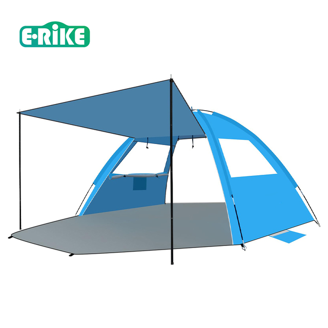 E-RIKE Factory Summer 3-4 Persons Portable Beach Tent UPF 50+ Fiberglass Frame Lightweight Waterproof Beach Tent with Canopy