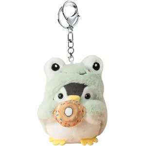 Chaveiro com pingente de pinguim donut para homens e mulheres, bolsa de mão para trocar roupas, chaveiro de pelúcia fofo para decoração de carro, bolsa de mão