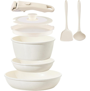 Ensemble de casseroles et poêles en céramique antiadhésive de haute qualité, modernes, avec poignées amovibles, ustensiles, 8 pièces, en aluminium, compatible induction - Product Image 1