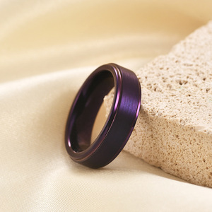 Purple Tungsten Steel Ring 468mm <b>Brushed</b> Finish Women's Fashion Jewelry Gift Band Simple Stylish Design - Product Image 1
