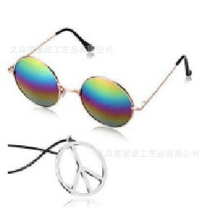 Gafas Hippies con Collar con Colgante de la Paz, Montura de Aleación de Titanio Arcoíris, Protección UV, Accesorio para Disfraces de Fiesta - Product Image 1
