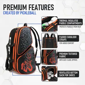 Mass Customization Design Pickleball Padel Racket Backpack For Men Portable Waterproof Nylon Bag Hot Selling In Black Color