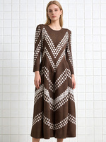 Robe longue plissée décontractée élégante de style coréen, grande taille, à manches longues et col rond