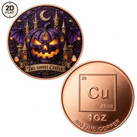 Pièce de monnaie en cuivre pur 999 de 1 oz, imprimée en couleur 2D, personnalisée en gros, design Château Fantôme Citrouille, objet de collection Halloween