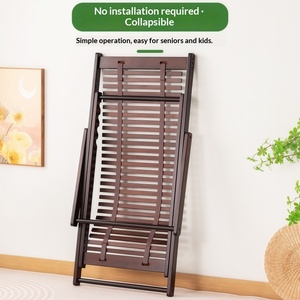 Sillón Reclinable <span class=keywords><strong>Plegable</strong></span> de Bambú Moderno para Exteriores, Altura Ajustable, <span class=keywords><strong>Tumbona</strong></span> para Camping, Ancianos, Balcón, Oficina y Siesta en el Parque - Product Image 4