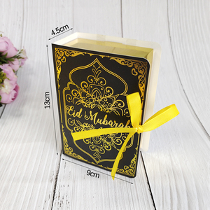 Islam or estampage feuille <span class=keywords><strong>livre</strong></span> forme Eid Mubarak papier bonbons boîte-cadeau pour la décoration de l'Aïd musulman - Product Image 2