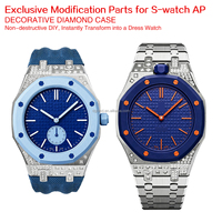Kit de bracelet et boîtier de montre en acier inoxydable avec zircon incrusté à coupes variées, compatible avec S-watch X AP Royal Pop Pocket Watch