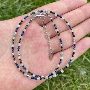 Mixed Natural Stone Faceted Small Bead <b>Necklace</b> 2mm Various Gemstones Silver Chain <b>Extender</b> Trendy Gift Wholesale Customizable - Product Image 1