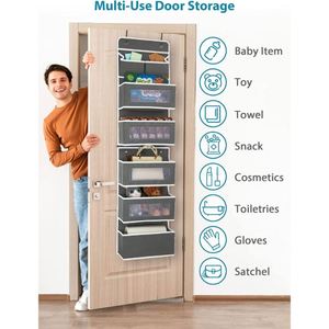 Organisateur de porte suspendu à 6 étagères, flexible, se divise en 2, avec 5 grandes poches, pour placard, chambre d'enfant, en tissu - Product Image 1