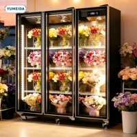 Refrigerador Comercial para Exhibición de Flores con Puerta de Vidrio, Refrigerador Floral con Sistema de Enfriamiento por Aire para Floristería, Diseño Moderno en Negro