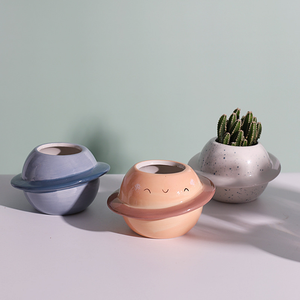 Giardinaggio creativo cute decorazione succulente vaso di pianeta forma dipinta a mano in ceramica vaso di fiori - Product Image 1