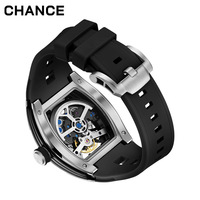Montre automatique mécanique pour homme, étanche, lumineuse, avec bracelet en silicone, cadran à aiguilles, forme tonneau