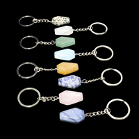 Llavero de ataúd de cristal pulido con colgante de gemas naturales mixtas, cuarzo rosa, aventurina, piedra de bolsillo, regalo de recuerdo